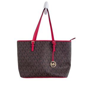 Jet Set Travel Medum Logo Top-Zip Tote Bag Brown / Red